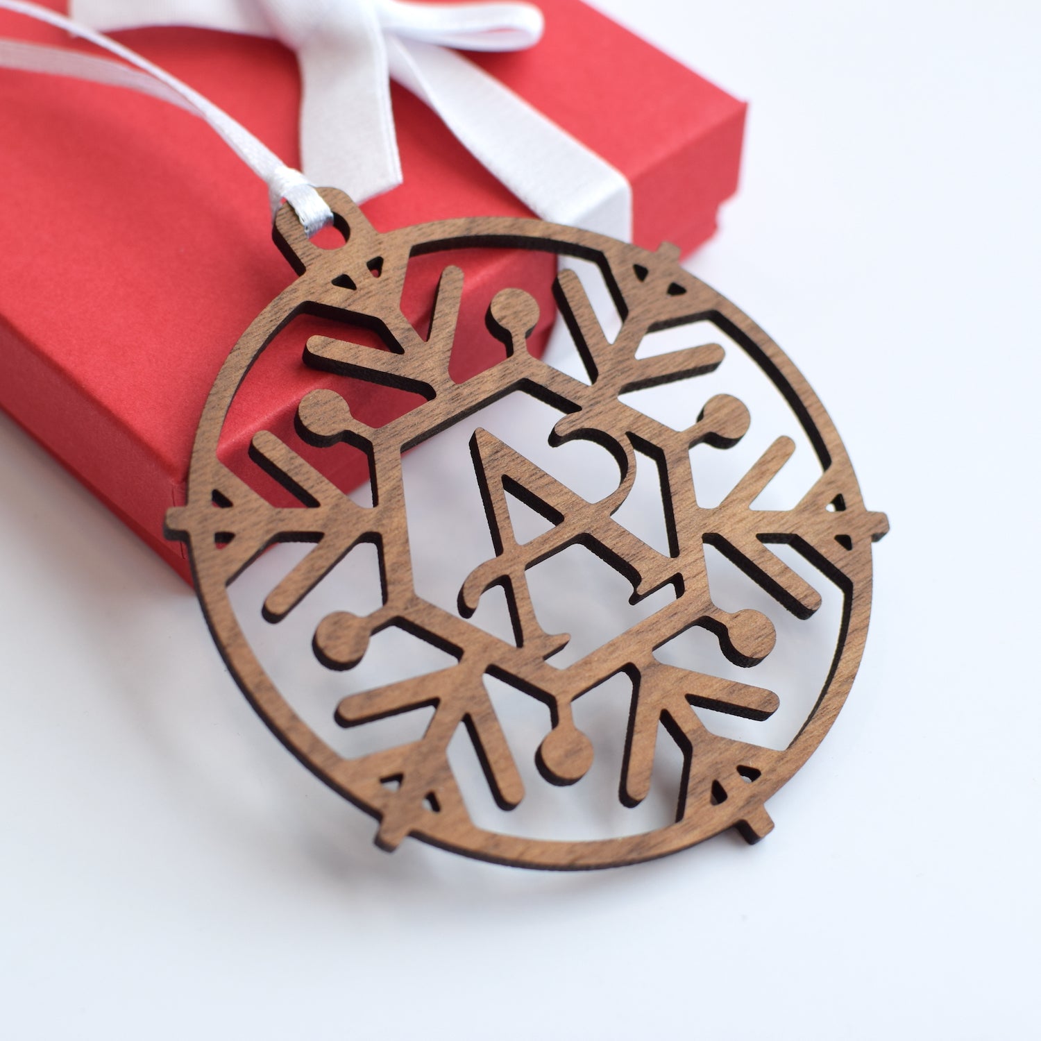 Personalized Monogram Wood Christmas Ornament Snowflake